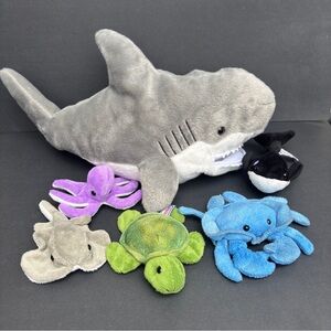 Prextex Shark Zip Mouth Plush, Turtle Octopus Crab Stingray Whale Storage 15 in